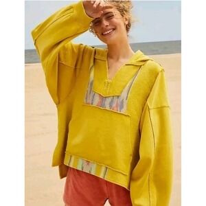 Free People Movement Hoodie Surf Sesh Baja Sweatshirt Size XS Yellow Oversized